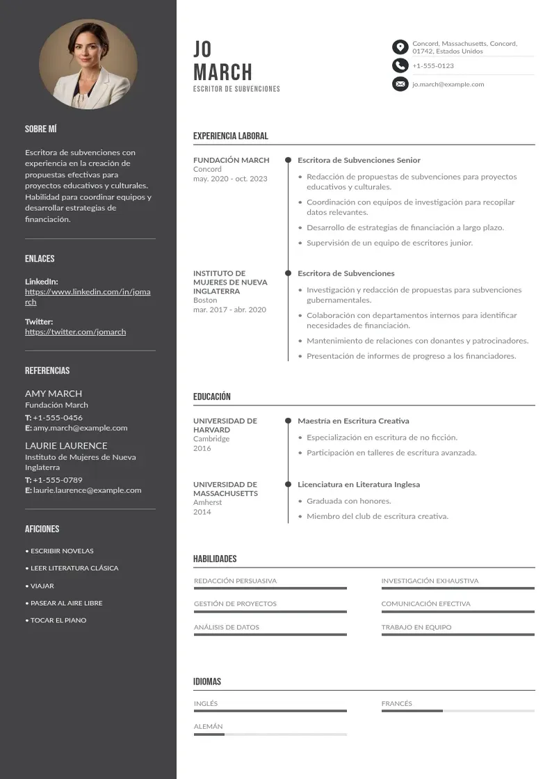 two column cv-escritor-de-subvenciones resume example