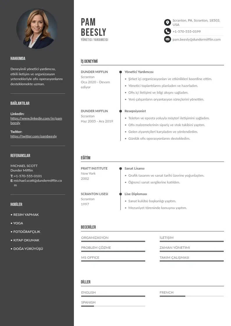 Divu kolonnu Yonetici yardimcisi ozgecmis CV piemērs