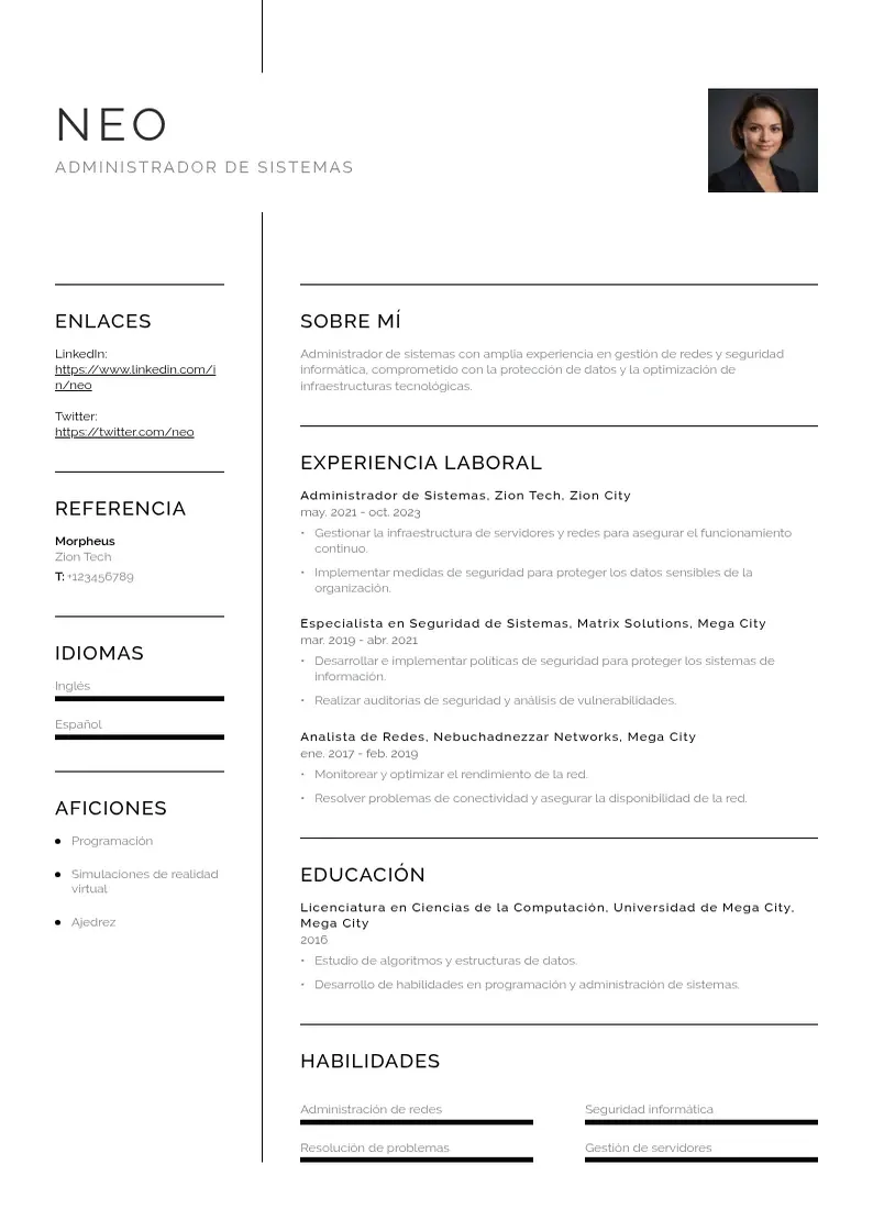 two column cv-administrador-de-sistemas resume example