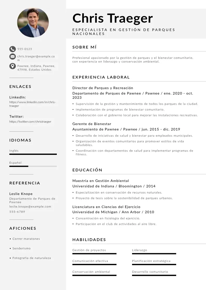 two column especialista-en-gestion-de-parques-nacionales resume example