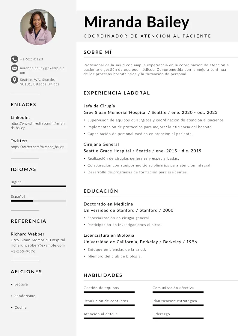 two column cv-coordinador-de-atencion-al-paciente resume example