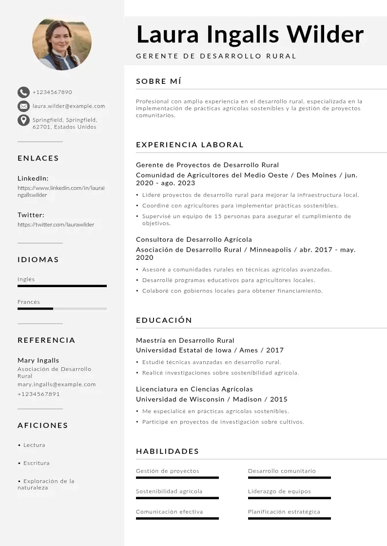 two column gerente-de-desarrollo-rural resume example