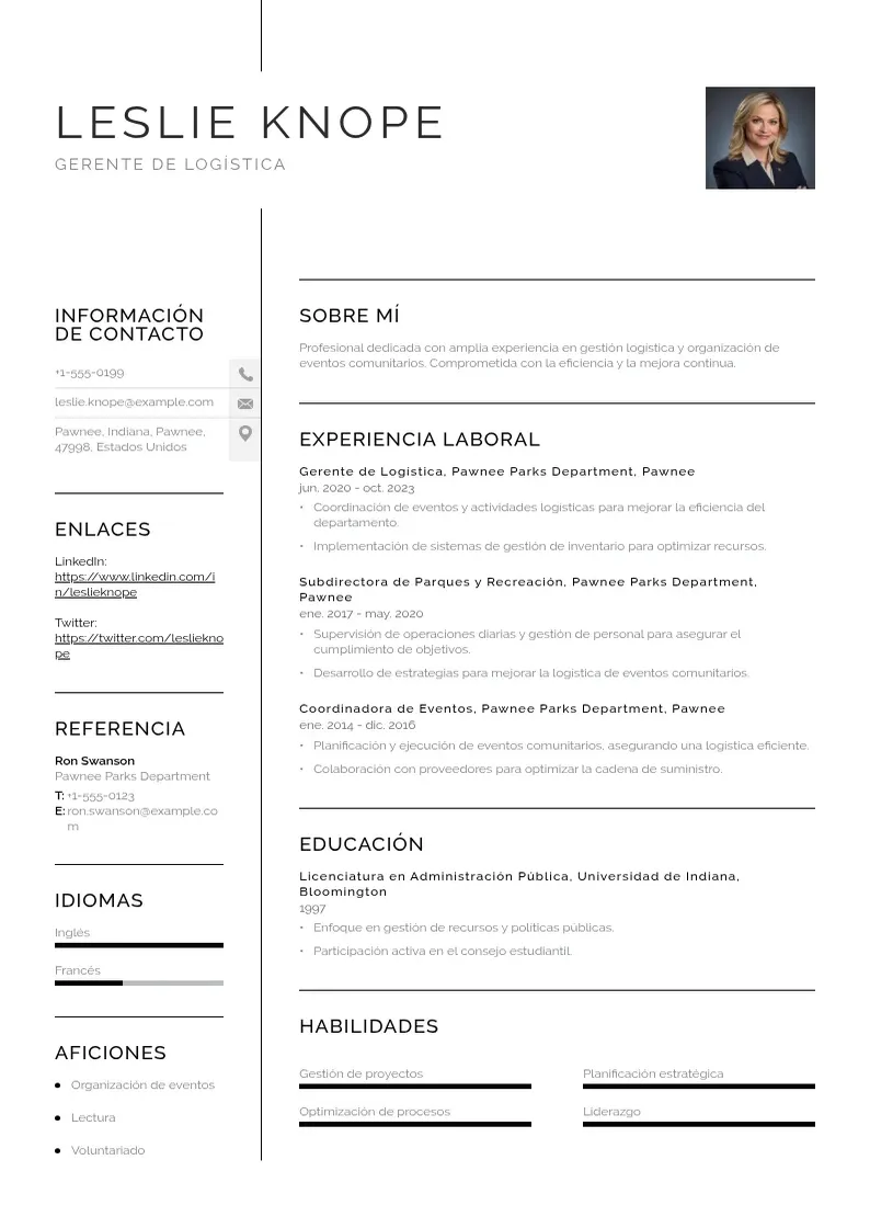 two column cv-gerente-de-logistica resume example