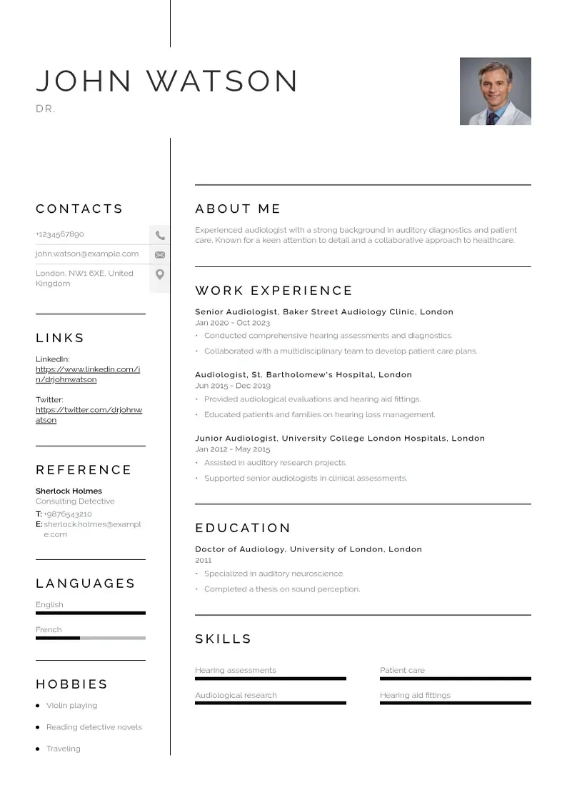 simple Audiologist resume resume example