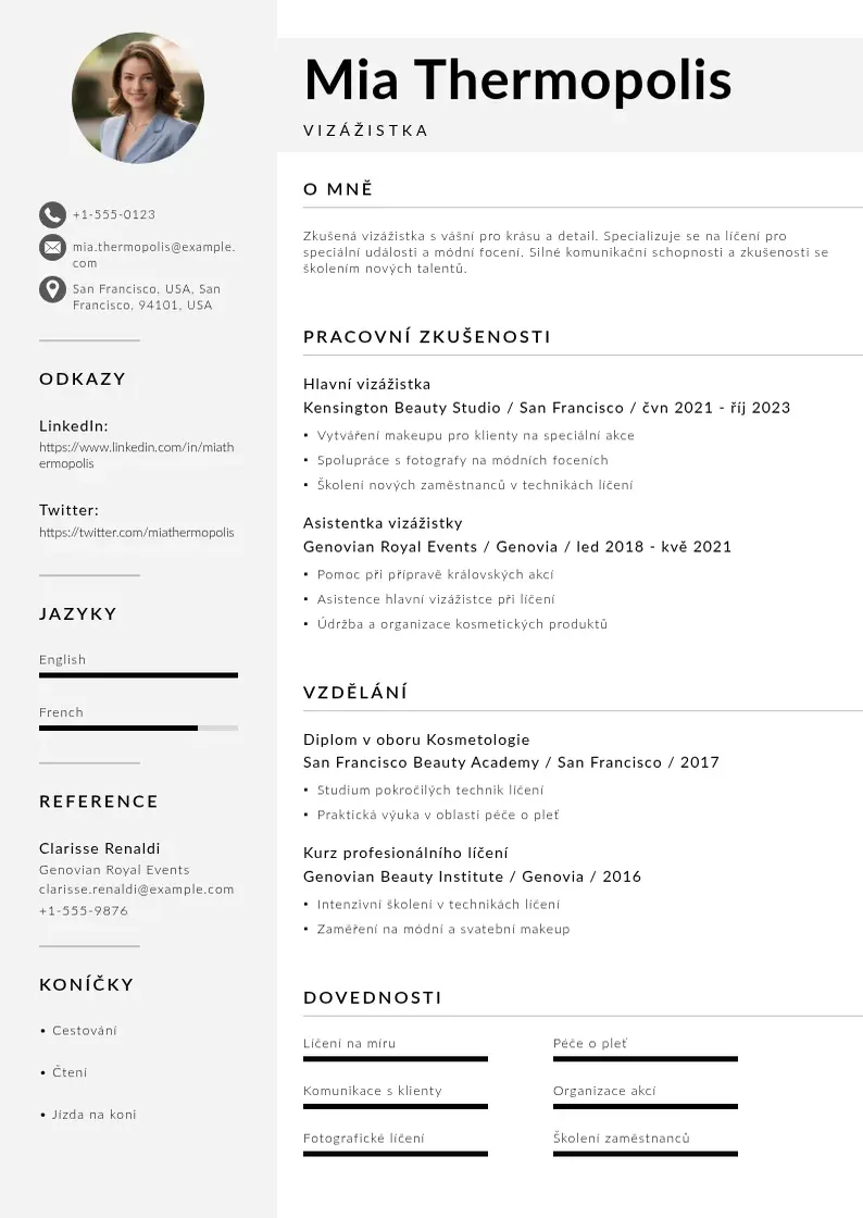 Mūsdienīga Zivotopis vizazistka CV veidne