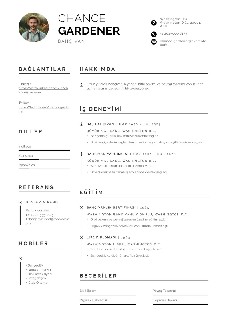 Profesionāla Bahçıvan  CV veidne