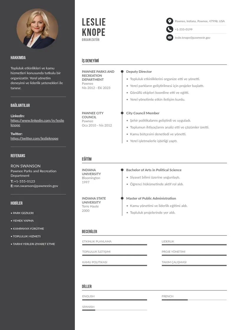 Divu kolonnu Organizatör  CV piemērs