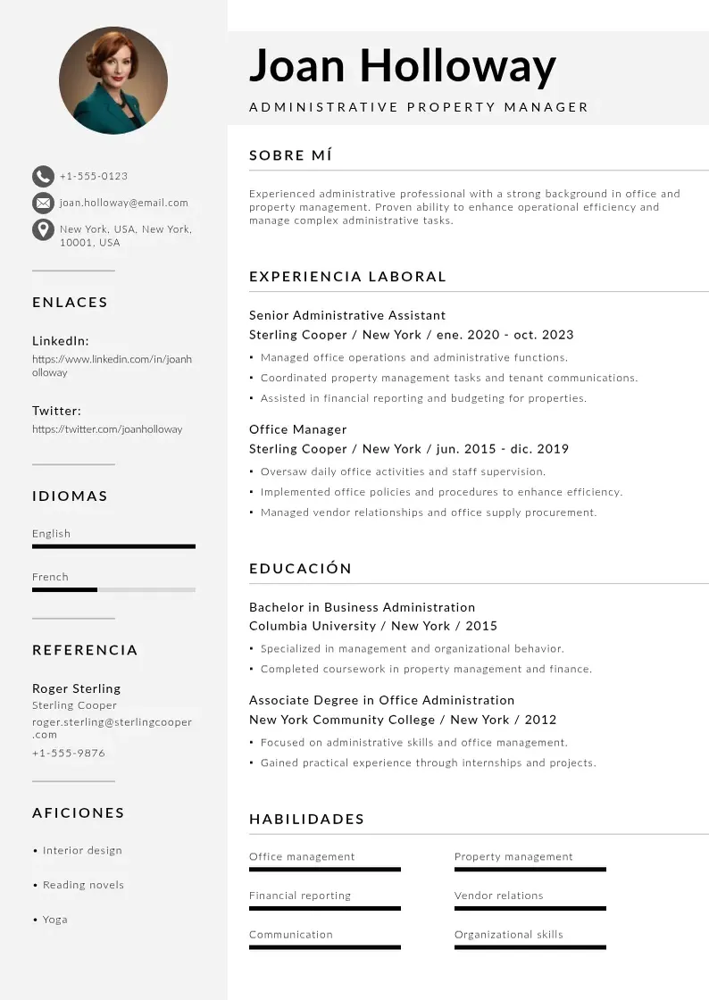two column cv-propiedad-administrativa resume example
