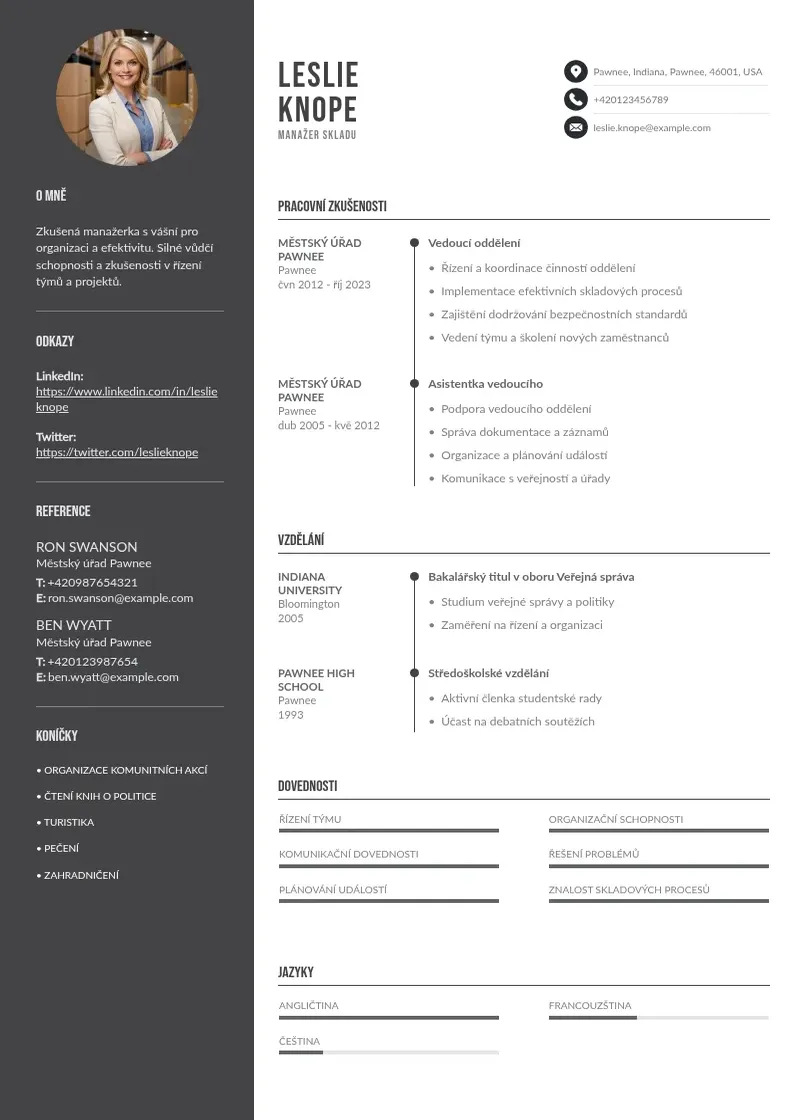 Divu kolonnu Manazer skladu zivotopis CV piemērs