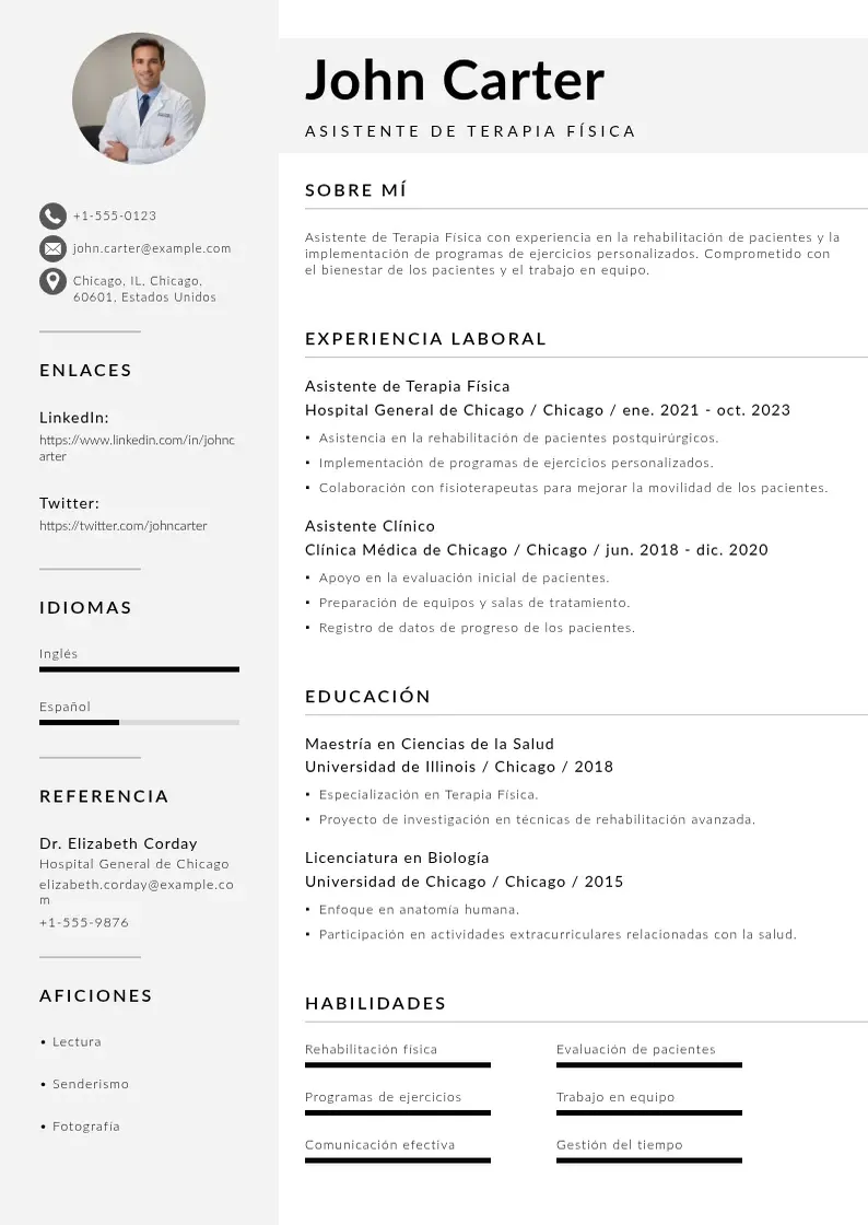 two column cv-asistente-de-terapia-fisica resume example