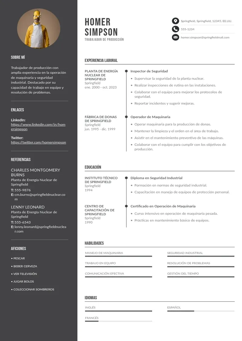 two column ejemplo-de-curriculum-vitae-de-trabajador-de-produccion resume example