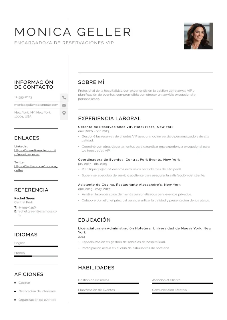 two column encargadoa-de-reservaciones-vip resume example