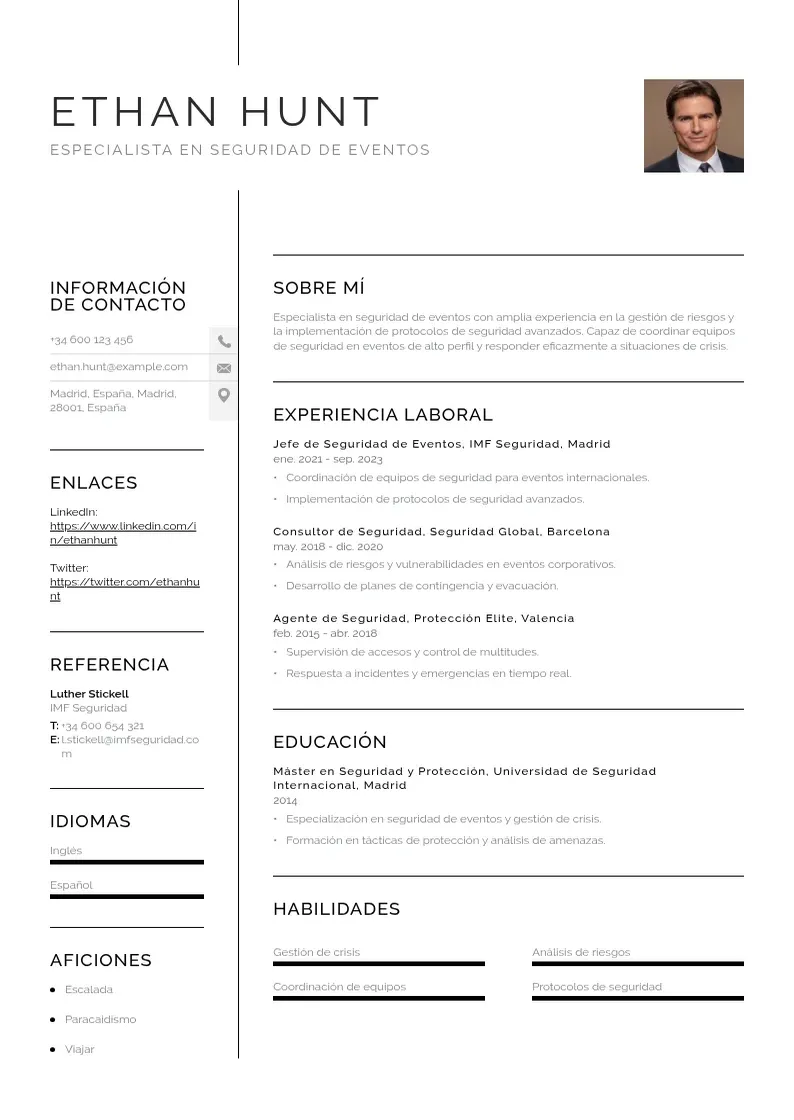 two column especialista-en-seguridad-de-eventos resume example
