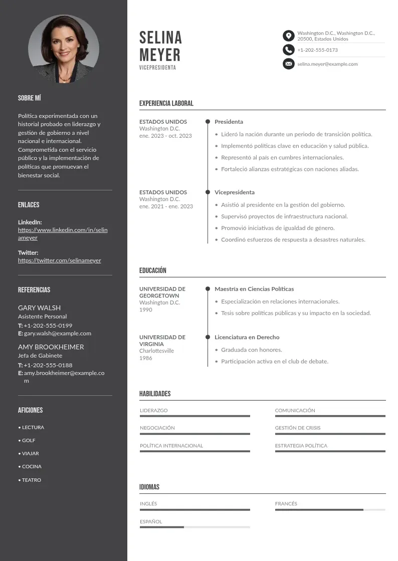 two column vicepresidente resume example