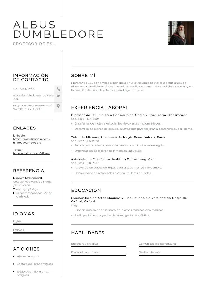 two column cv-profesor-de-esl resume example