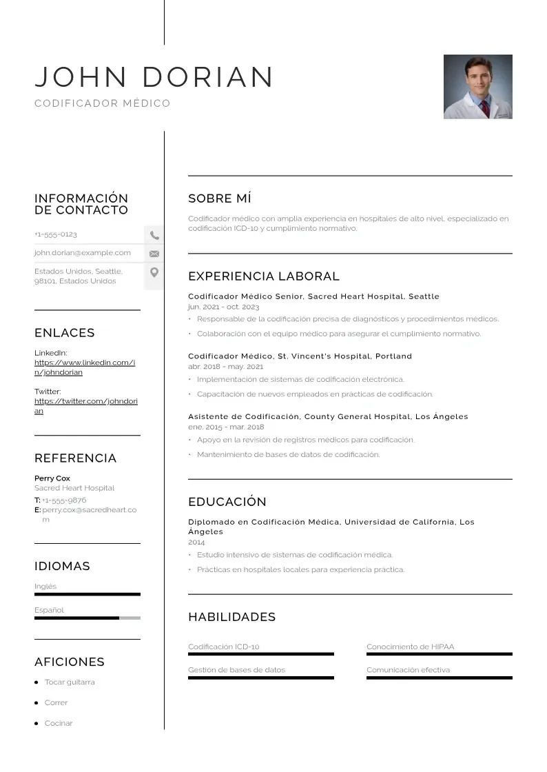 two column cv-codificador-medico resume example
