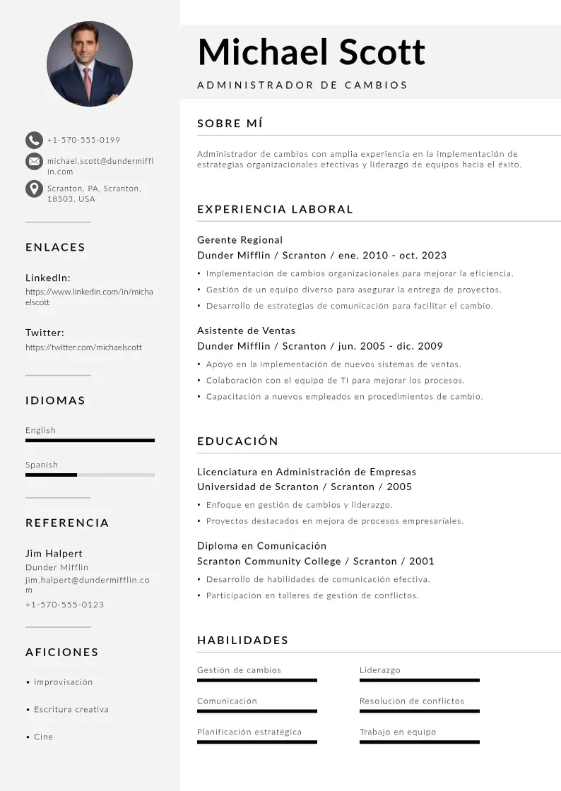 two column cv-administrador-de-cambios resume example