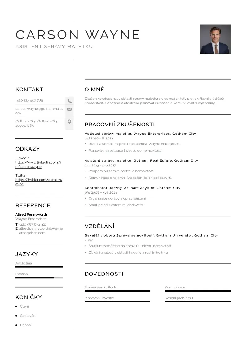 Vienkārša Asistent spravy majetku zivotopis CV piemērs