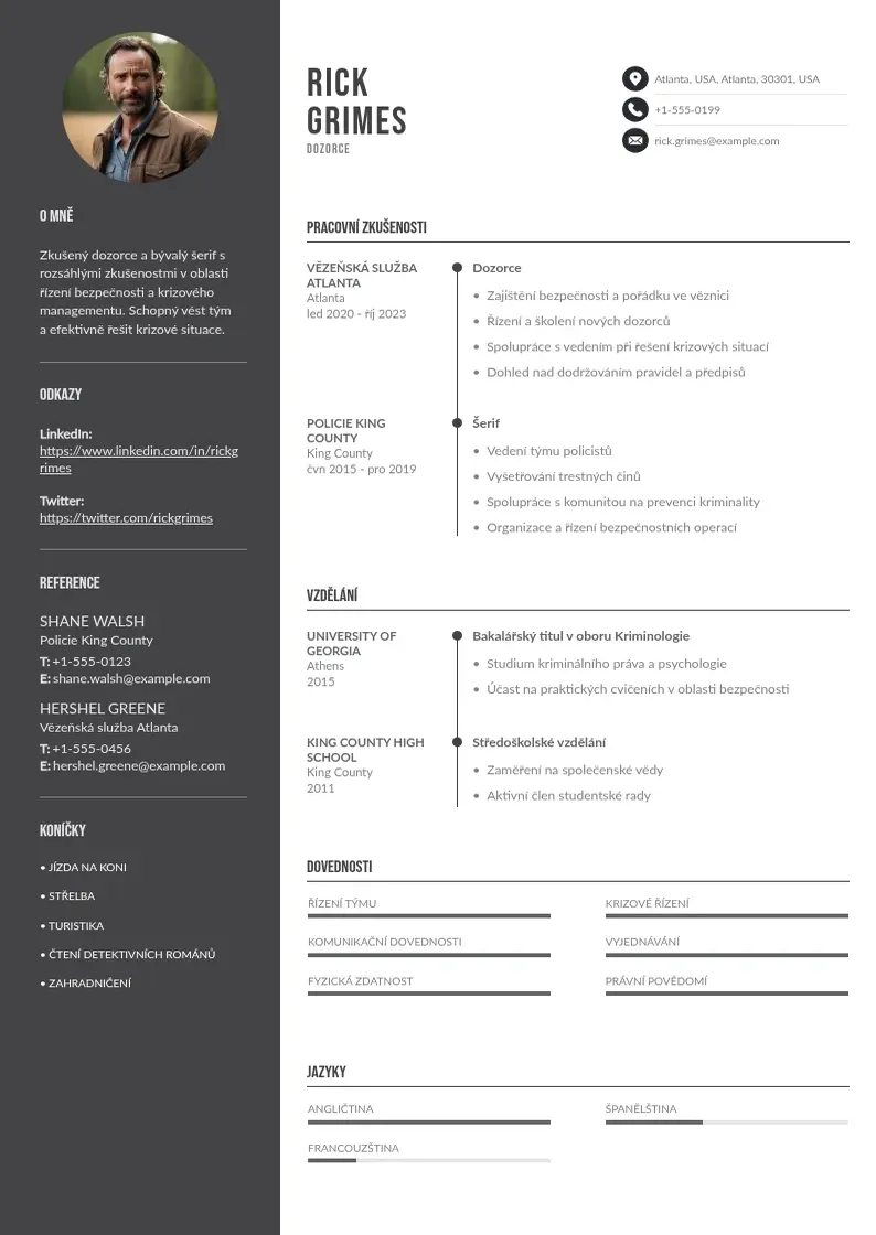 Divu kolonnu Dozorce zivotopis CV piemērs