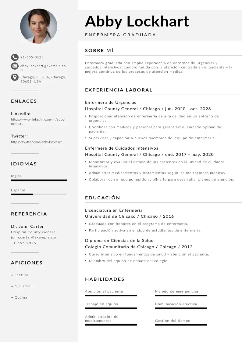 two column cv-enfermera-graduada resume example
