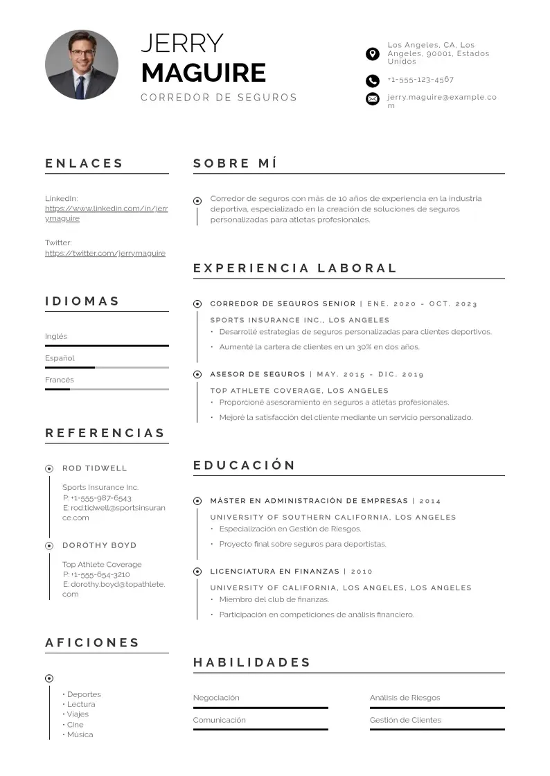 two column curriculum-corredor-de-seguros resume example