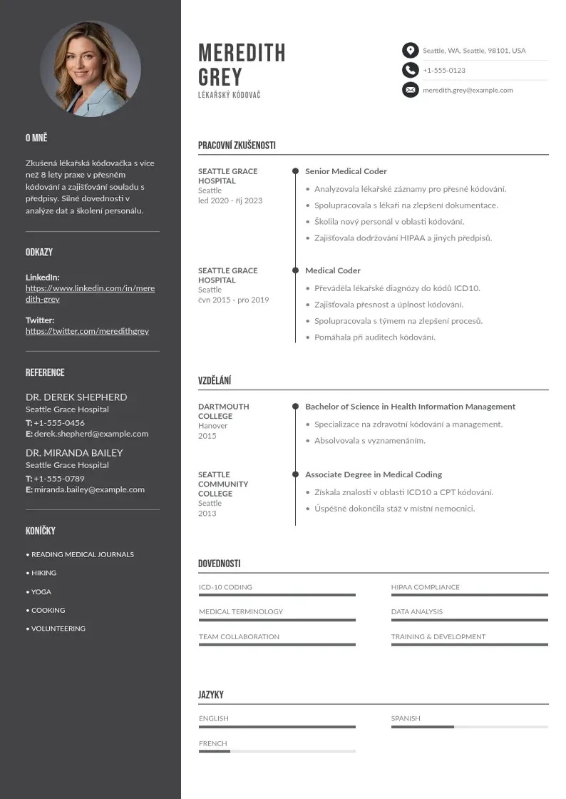 Divu kolonnu Lekarsky kodovac zivotopis CV piemērs