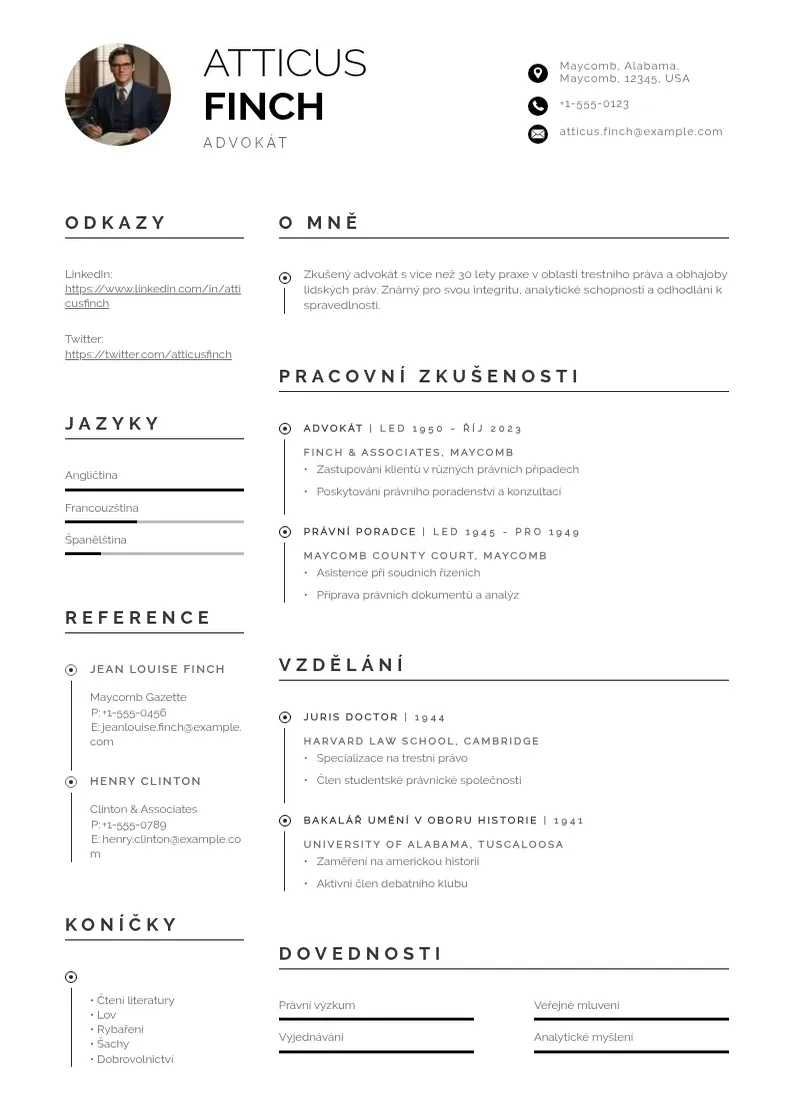 Profesionāla Zivotopis advokat CV veidne