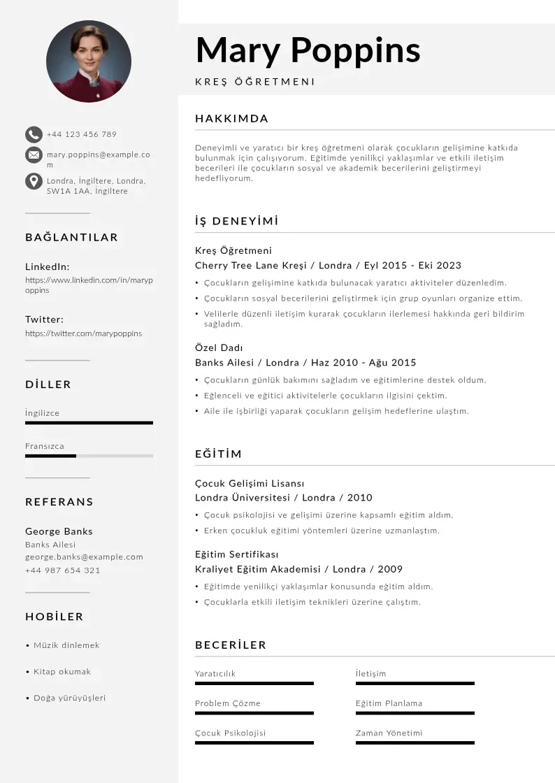 Mūsdienīga Kreş Öğretmeni  CV veidne