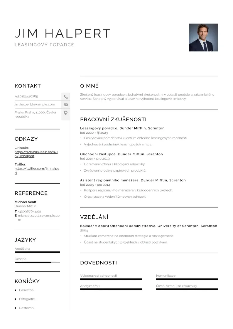 Vienkārša Leasingovy poradce zivotopis CV piemērs