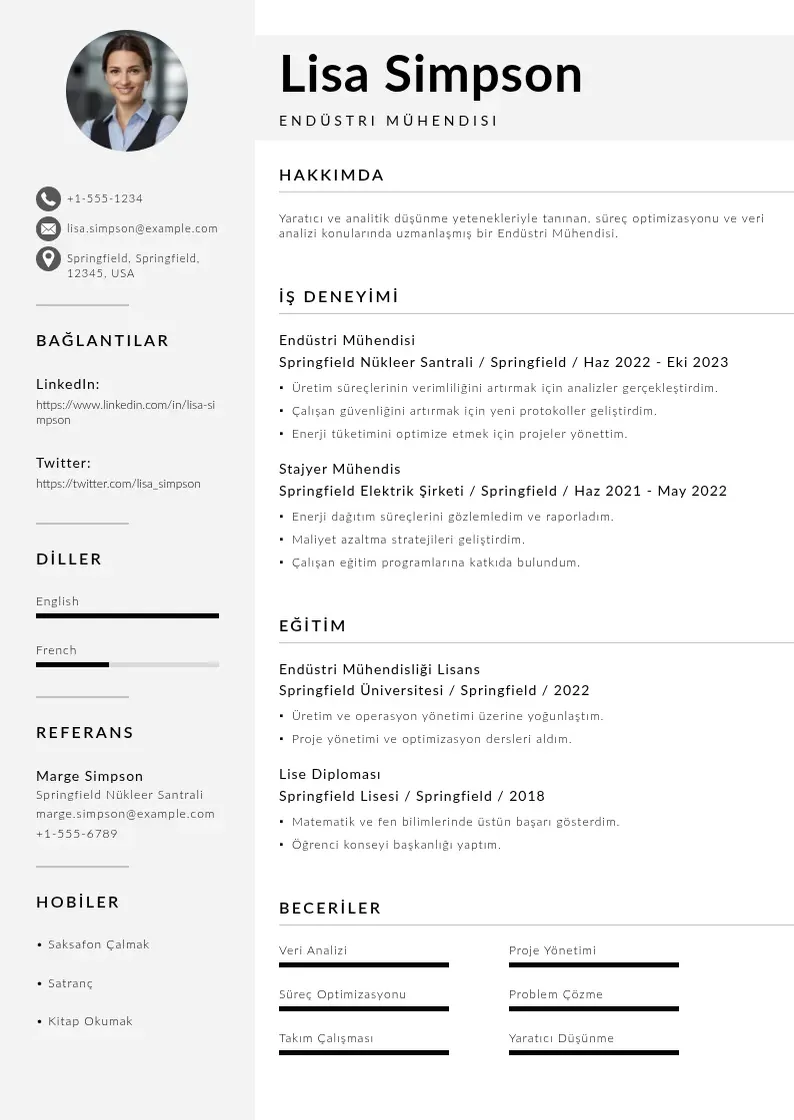 Mūsdienīga Endüstri Mühendisi Özgeçmişinde Fotoğrafın Önemi CV veidne