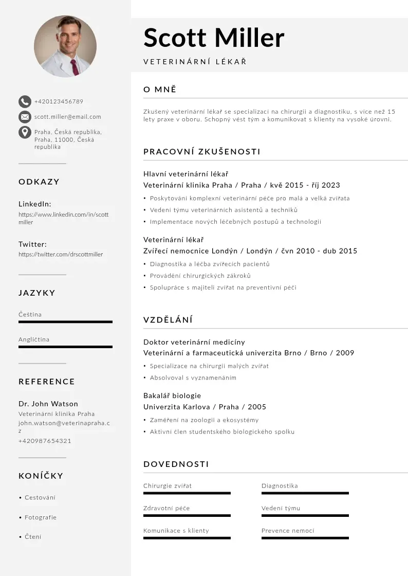 Mūsdienīga Zivotopis veterinar CV veidne