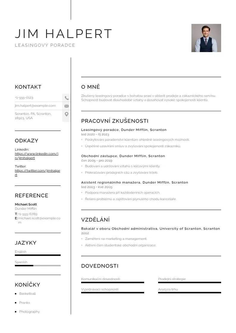 Vienkārša Leasingovy poradce zivotopis CV piemērs