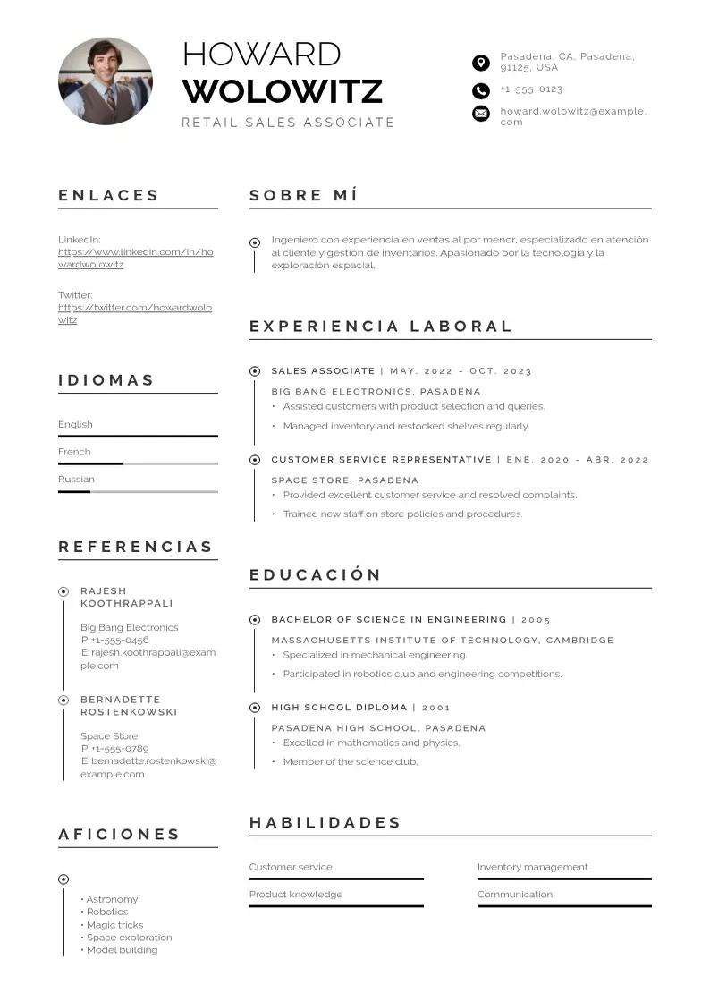 two column cv-asociado-ventas-al-por-menor resume example
