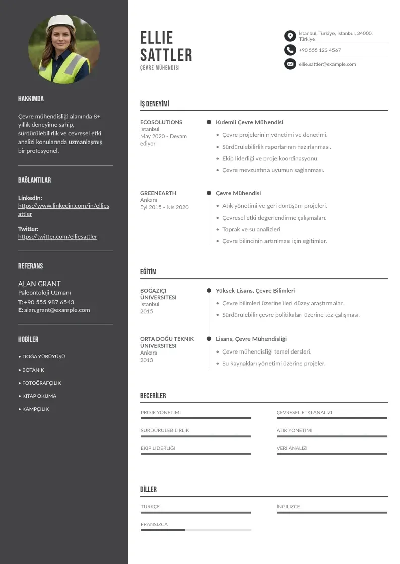 Divu kolonnu Cevre muhendisi si CV piemērs