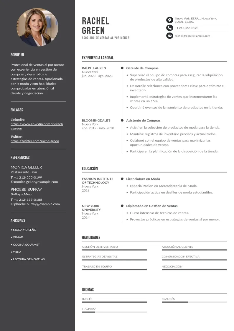 two column cv-asociado-ventas-al-por-menor resume example