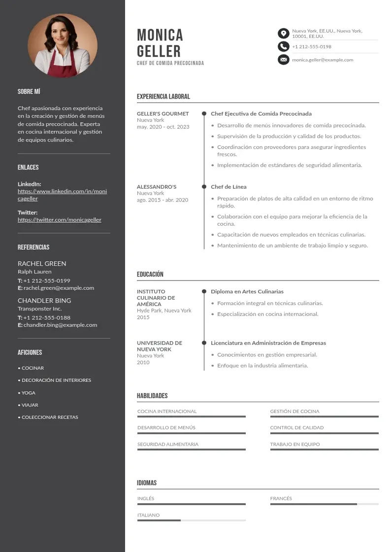 two column cv-comida-precocinada resume example