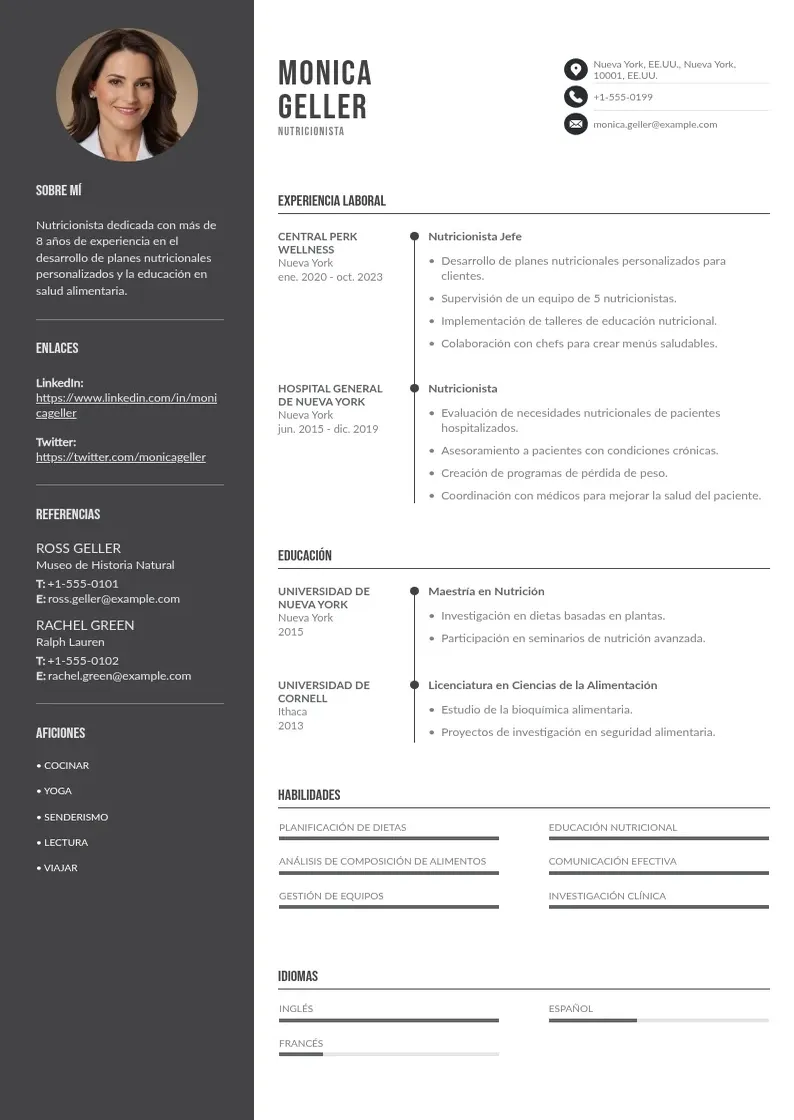 two column curriculum-de-nutricionista resume example