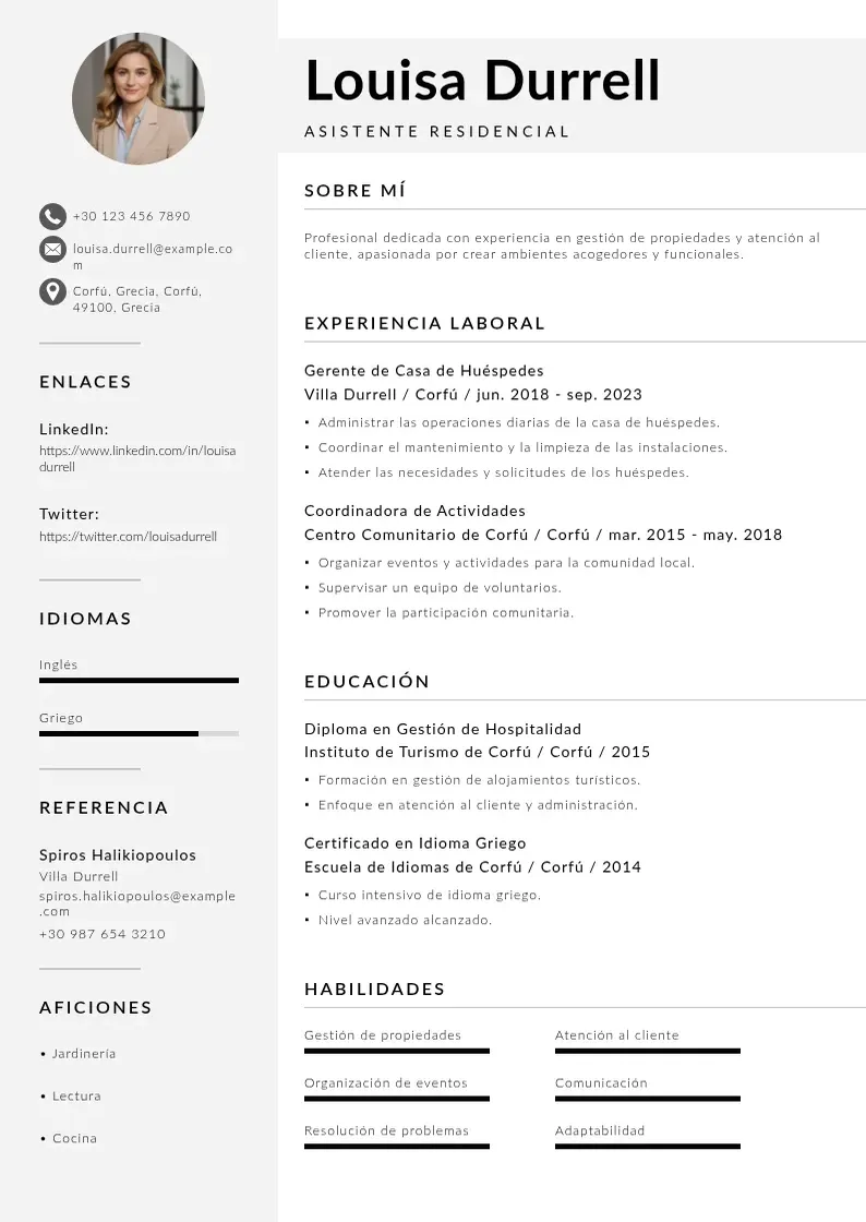 two column cv-asistente-residencial resume example