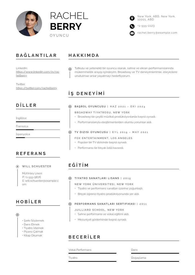 Profesionāla Oyuncu CV veidne