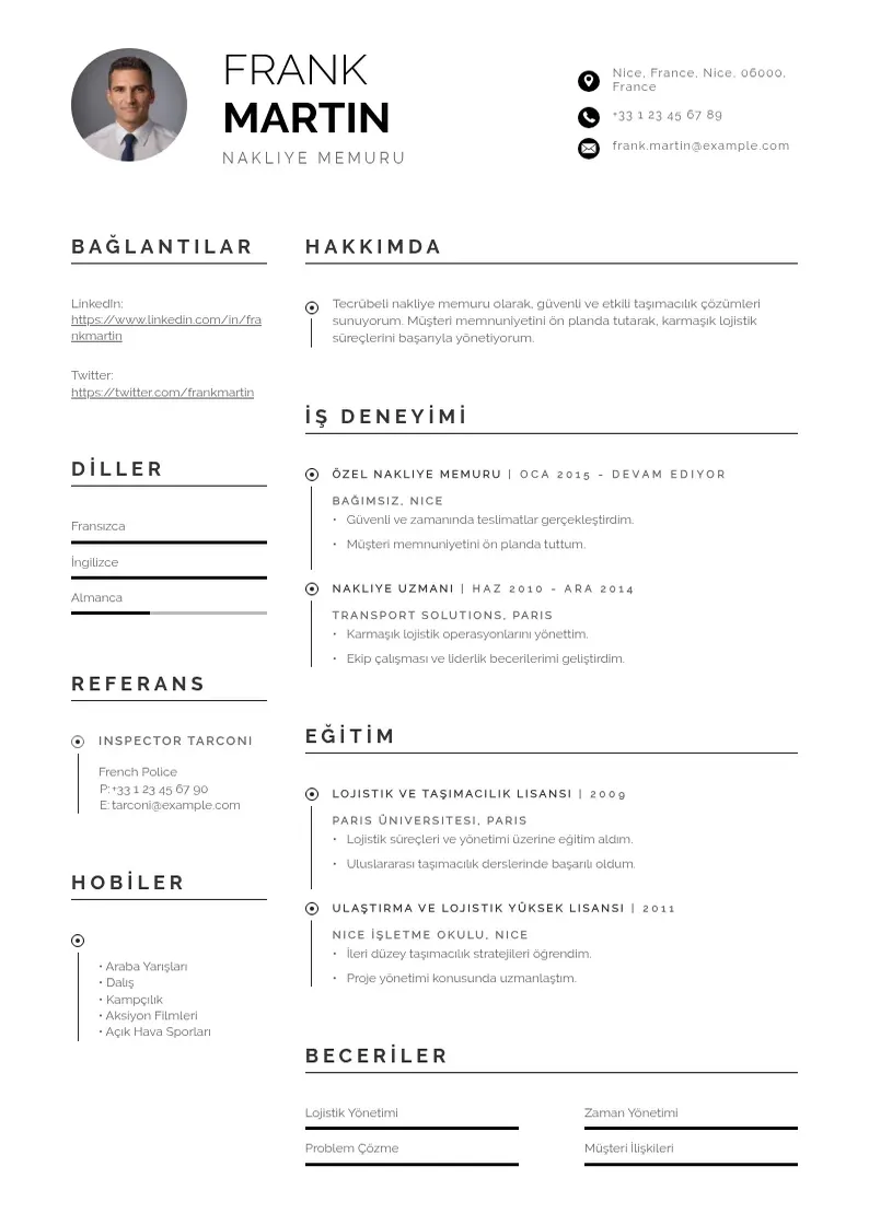 Profesionāla Nakliye memuru  CV veidne