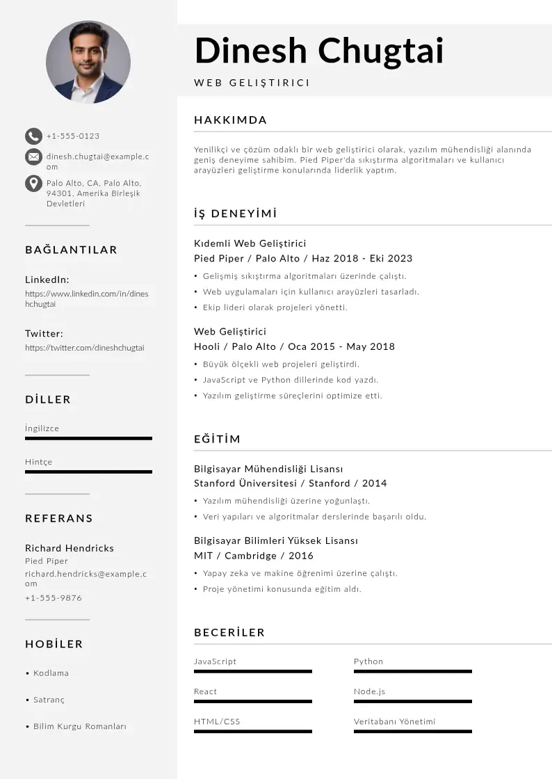 Mūsdienīga Web gelistirici CV veidne