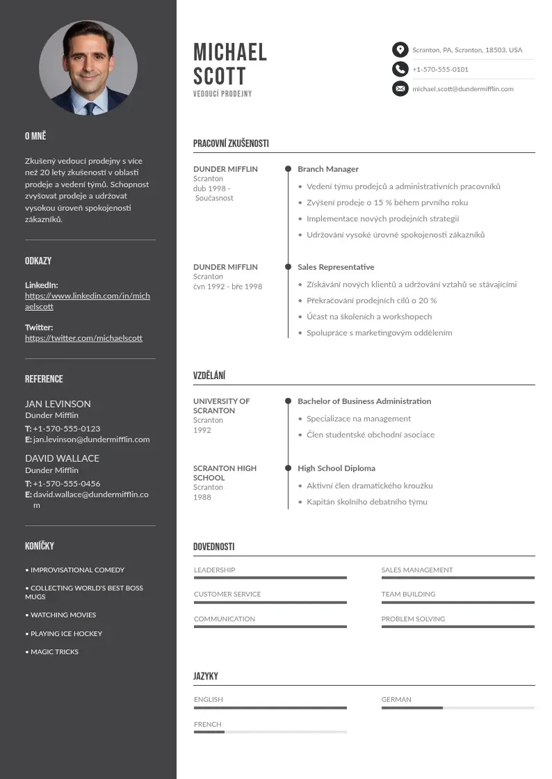 Divu kolonnu Zivotopis vedouciho prodejny CV piemērs
