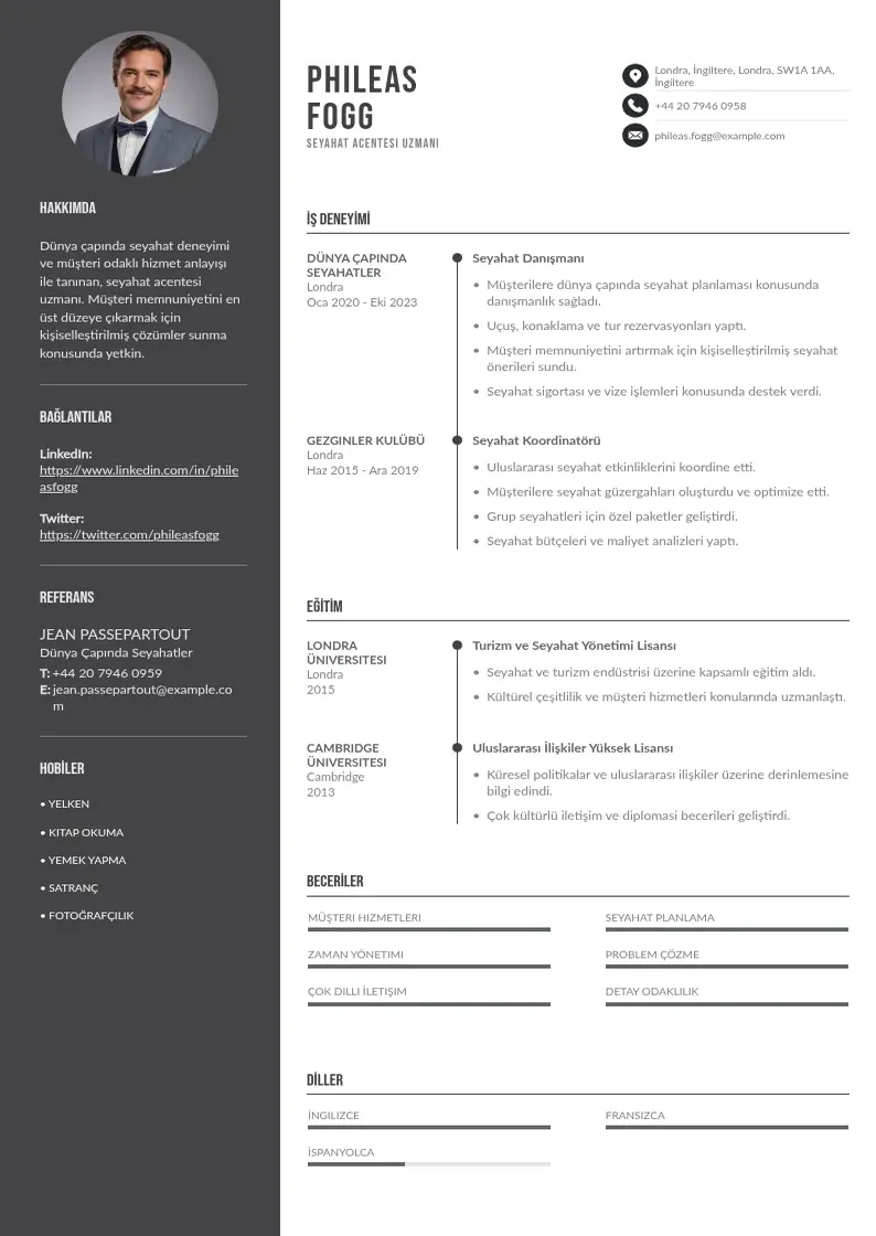 Divu kolonnu Seyahat acentesi  CV piemērs
