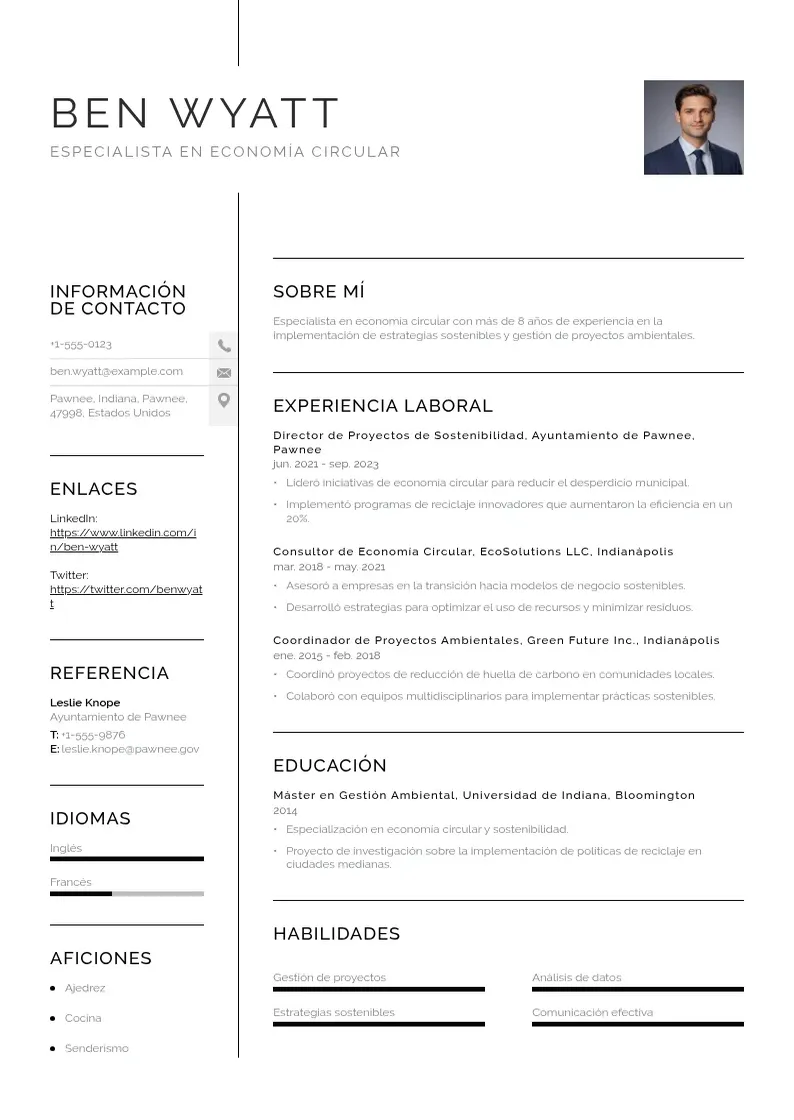 two column especialista-en-economia-circular resume example