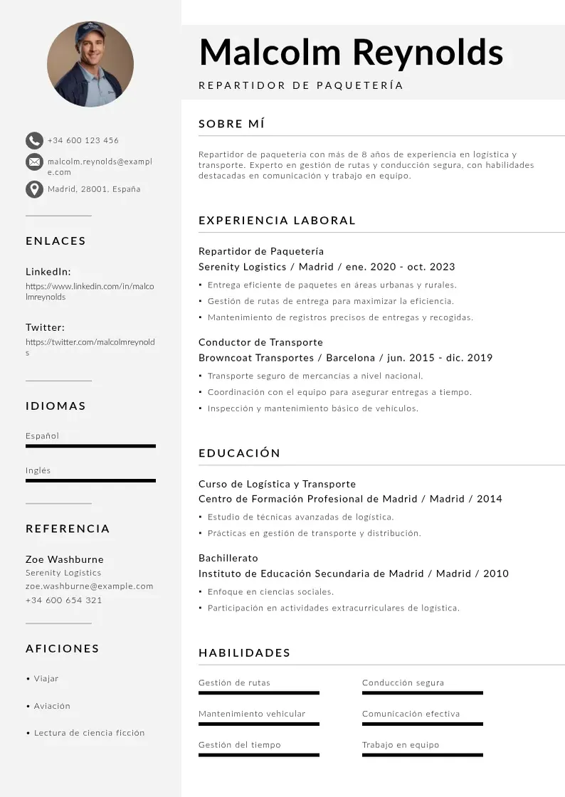 two column curriculum-de-repartidor-de-paqueteria resume example