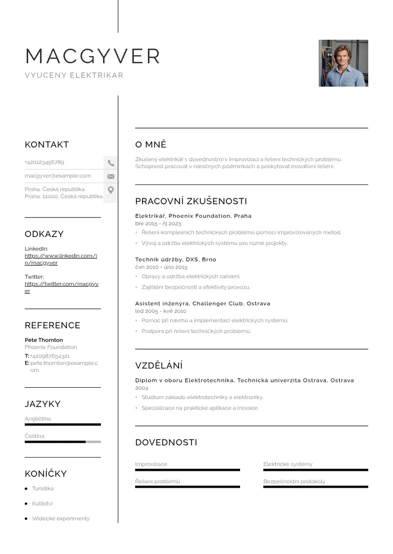 Vienkārša Vyuceny elektrikar zivotopis CV piemērs