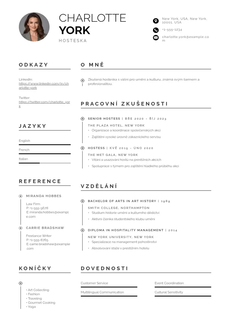 Profesionāla Zivotopis hostesky CV veidne