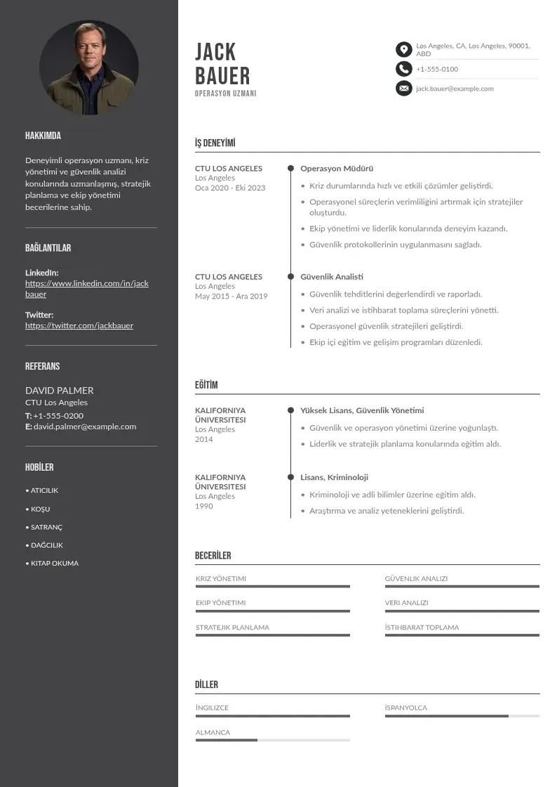 Divu kolonnu operasyon uzmanı  CV piemērs