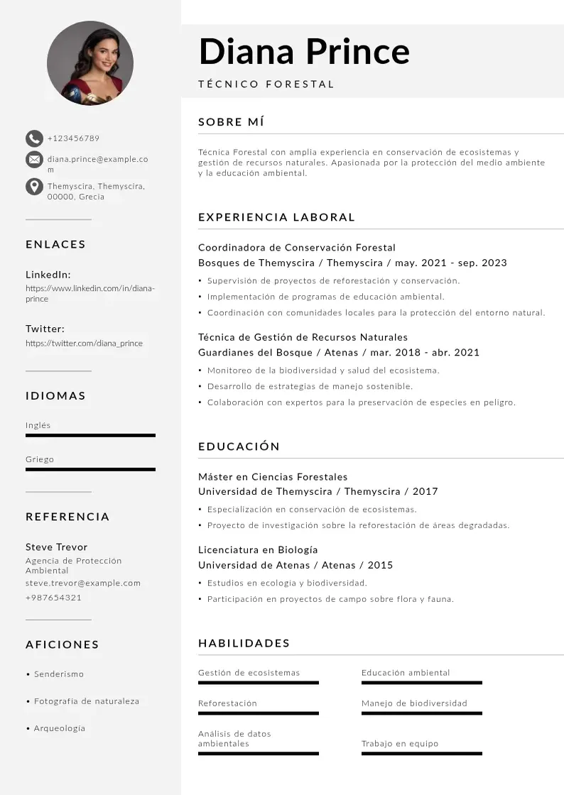 two column tecnico-forestal resume example