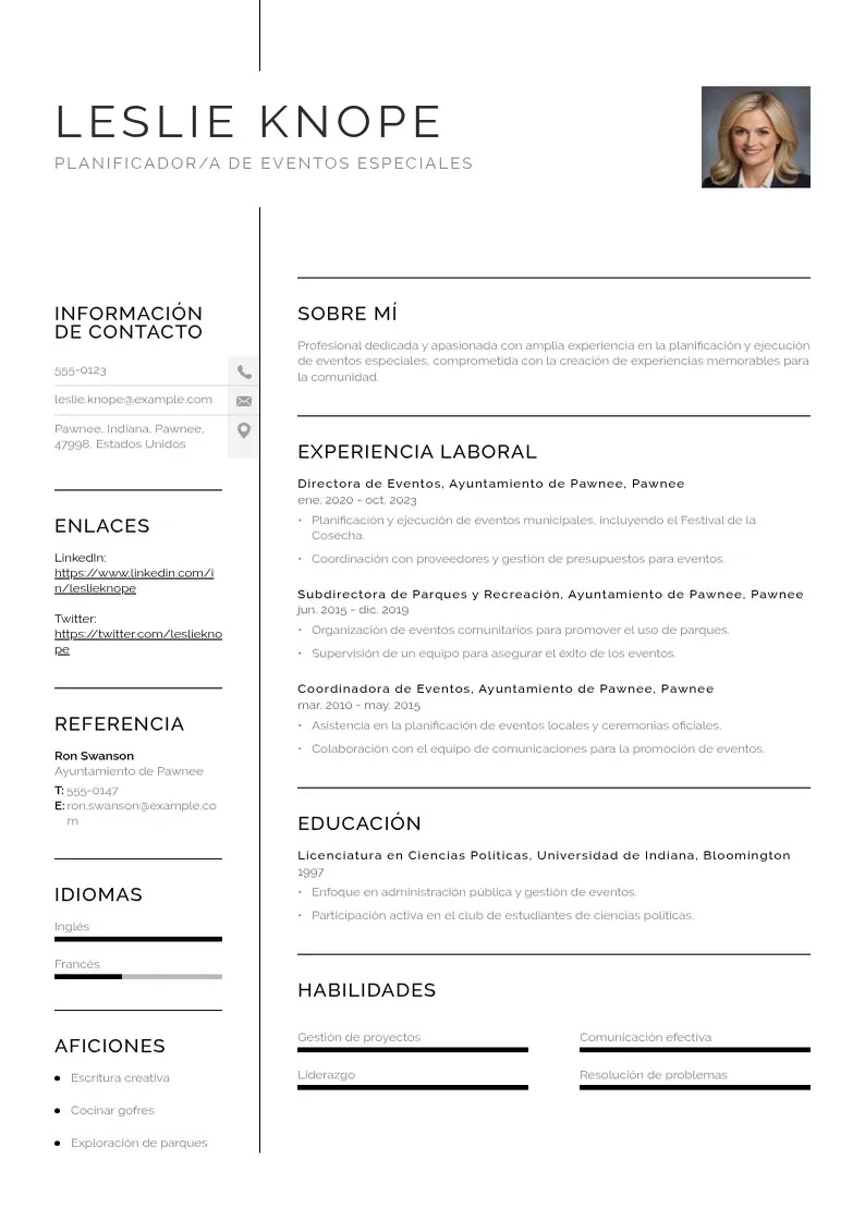two column planificadora-de-eventos-especiales resume example